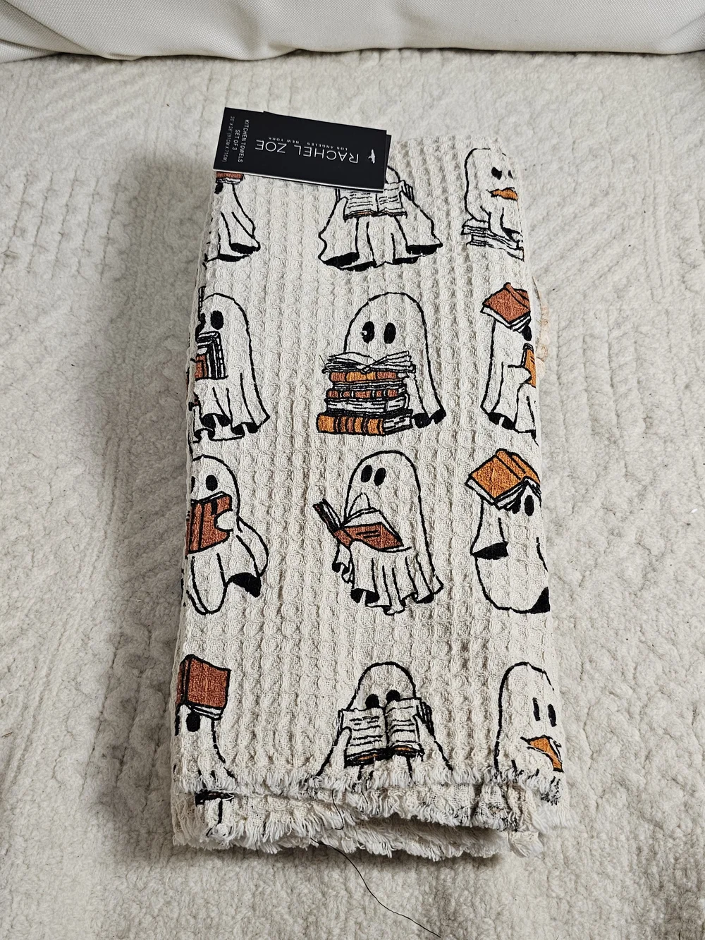 Ghost Print Kitchen Towels - Halloween Cotton Set Of 6 Ghost Book Reading